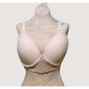 Pink Victoria Secret Push Up Lace Bralette M DD Ivory Off White Lined Wirefree